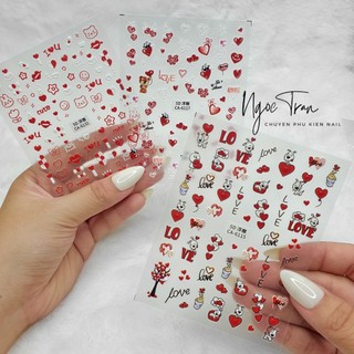 Sticker nail 5d lụa nổi | love tim đỏ ca