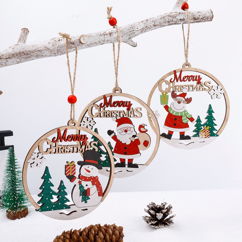 Phụ Kiện Treo Trang Trí Cây Thông Giáng Sinh Hình Ông Già Noel Tuần Lộc Người Tuyết Tuần Lộc Bằng Gỗ Dễ Thương