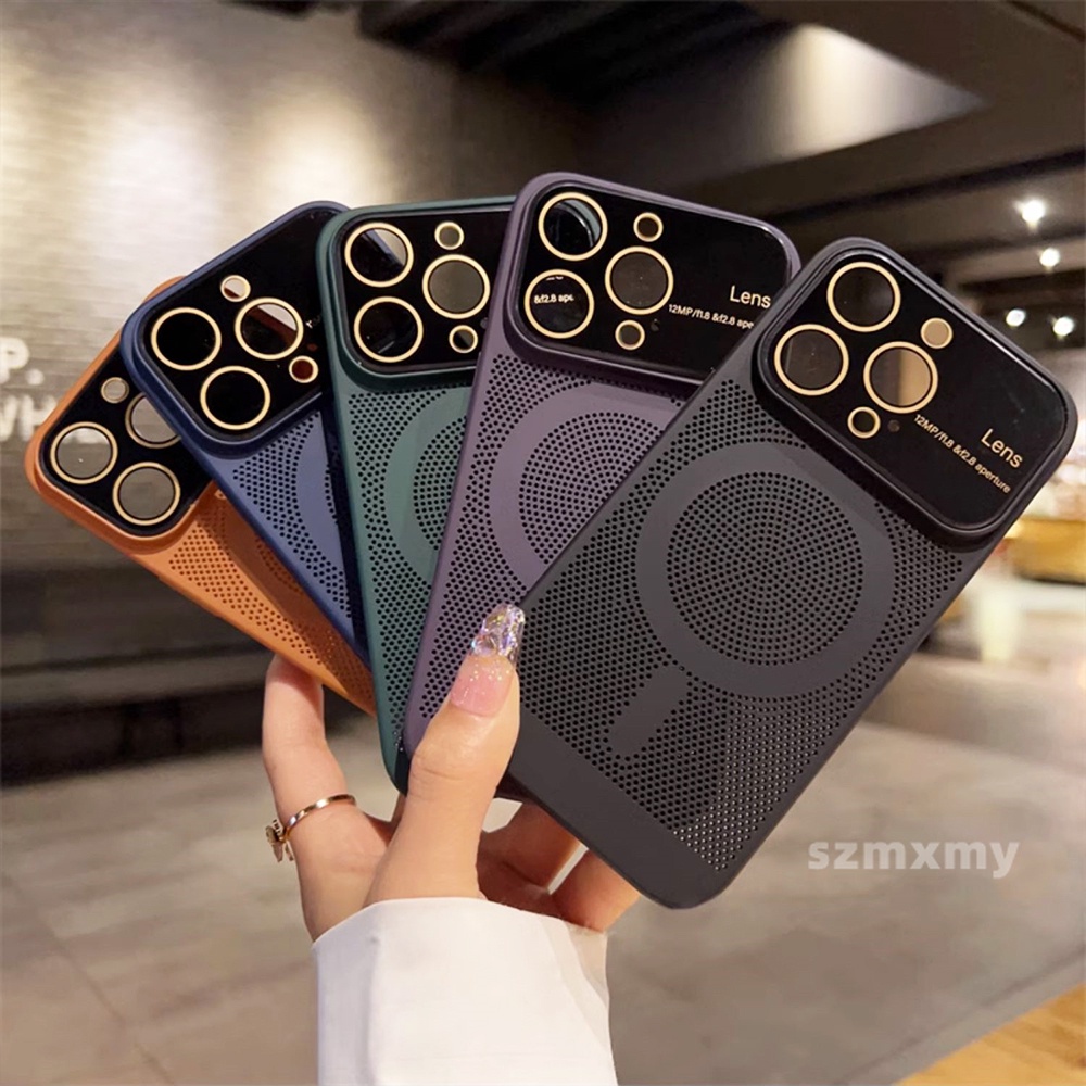 Ốp Điện Thoại Cứng Siêu Mỏng Với Khung Lưới Tản Nhiệt Từ Tính Cho iphone 15 14 13 12 pro max