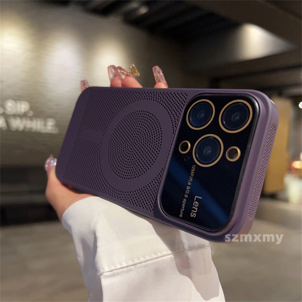 Ốp Điện Thoại Cứng Siêu Mỏng Với Khung Lưới Tản Nhiệt Từ Tính Cho iphone 15 14 13 12 pro max