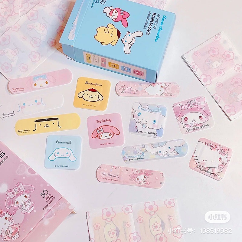 SANRIO Hộp 40 Miếng Dán Vết Thương Họa Tiết Hoạt Hình my melody cinnamoroll Thoáng Khí Chống Thấm Nước