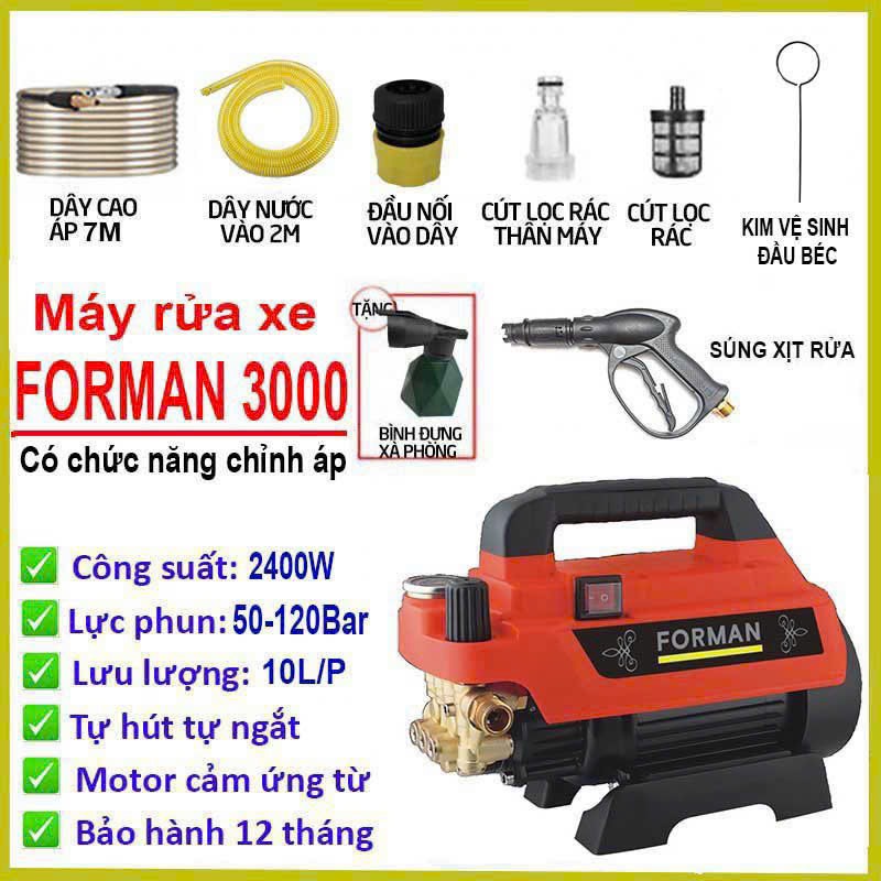 Máy rửa xe có chỉnh áp FORMAN 3000 W siêu mạnh mẽ  có chỉnh áp lực máy móc dụng cụ