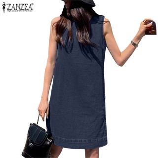 ZANZEA Nữ Kỳ Nghỉ Thời Trang Hàn Quốc Không Tay Có Túi Đầm Mini