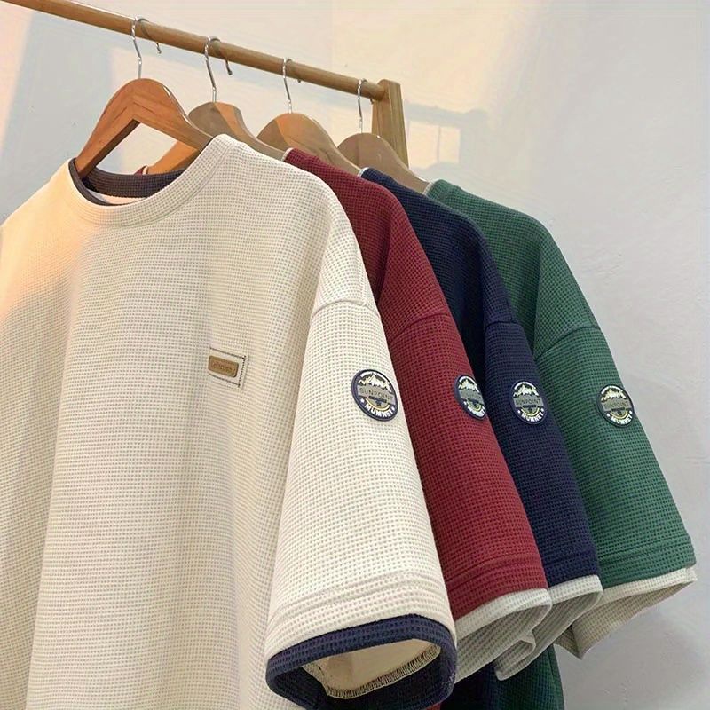 Áo Thun Nam Cổ Tròn Cao Cấp Tay Ngắn Cotton Cao Cấp Áo Phông Cotton Xốp Nam Vai In Hình Bánh Waffle Thời Trang Mùa Hè