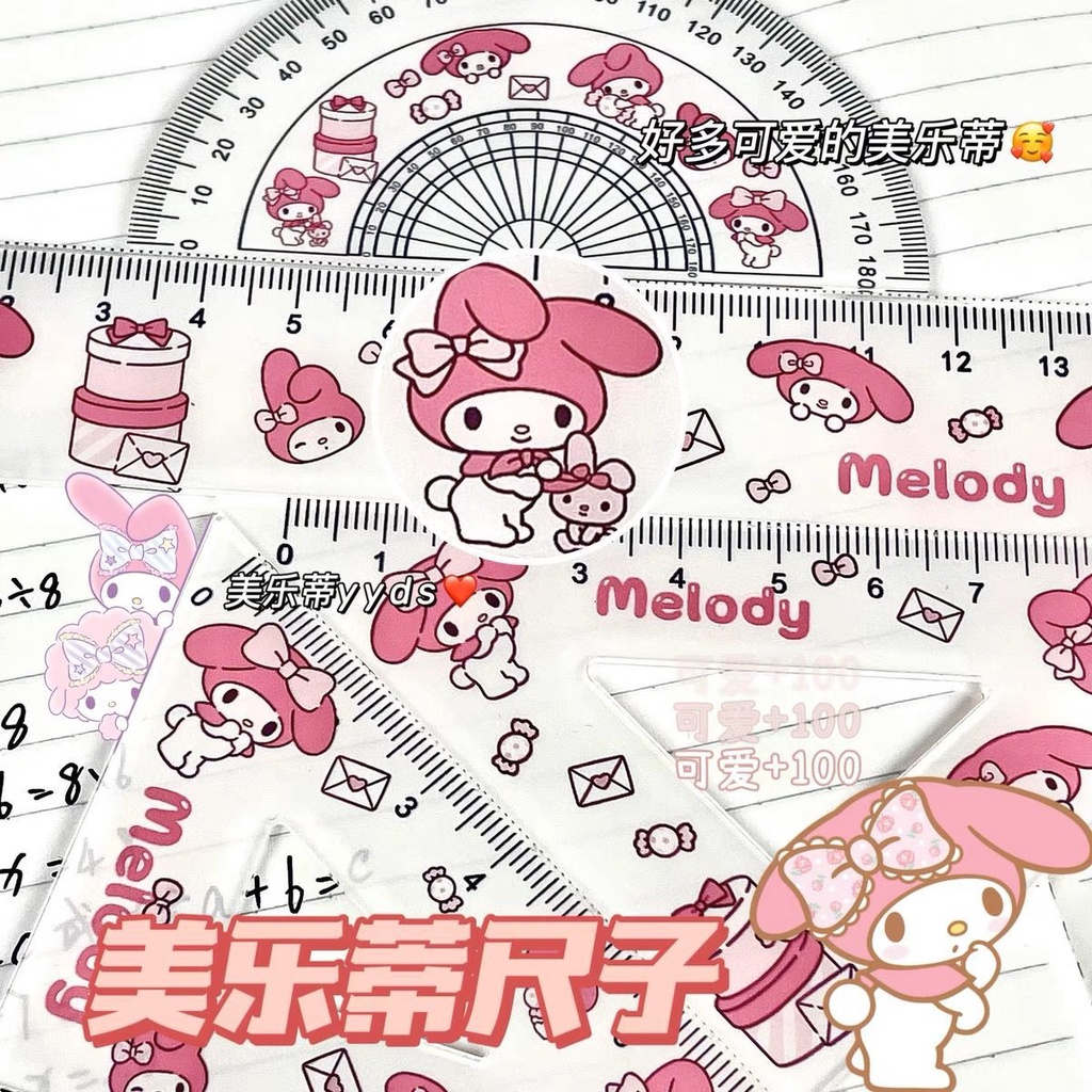 4 Cái/bộ Hoạt Hình Kuromi Giai Điệu Shin Dễ Thương Bộ Thước Học Sinh Trọn Bộ Tam Giác Thước Dụng Cụ Học Tập Văn Phòng Phẩm -top3C01