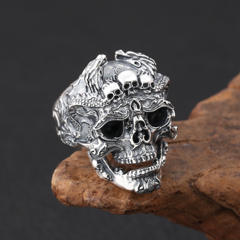 Nhẫn Hở Hình Đầu Lâu Bằng Thép Không Gỉ Phong Cách gothic Thời Trang Cho Nam