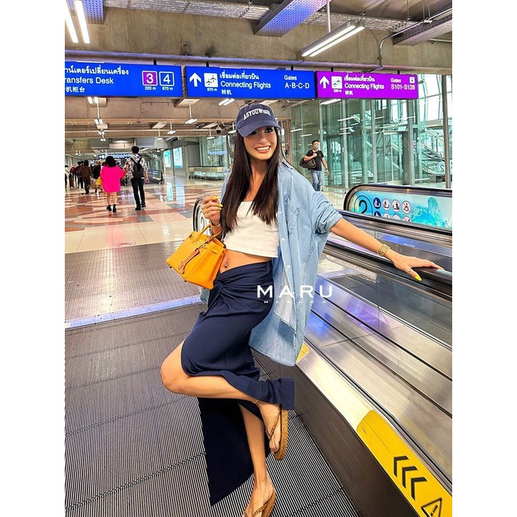 Chân Váy Dài Lưng Cao Xẻ Tà Quyến Rũ Cho Nữ