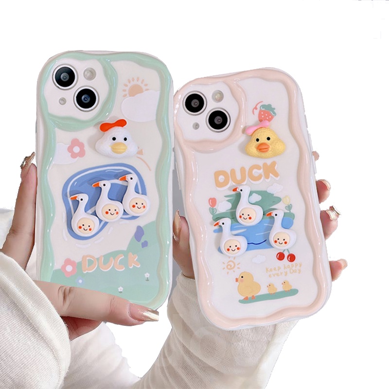 Ốp lưng Soft Xiaomi Mi 14 13T 13 12 12X 12S 11 Lite POCO M3 X3 NFC Pro Redmi Note 10 10S 9 9S 8 8A 7 3D Duck Doll Cartoon strawberry Flower Sun BFF Cartoon Fine Hole Airbag Shockproof Phone Case Cream Edge Back Cover NY 43