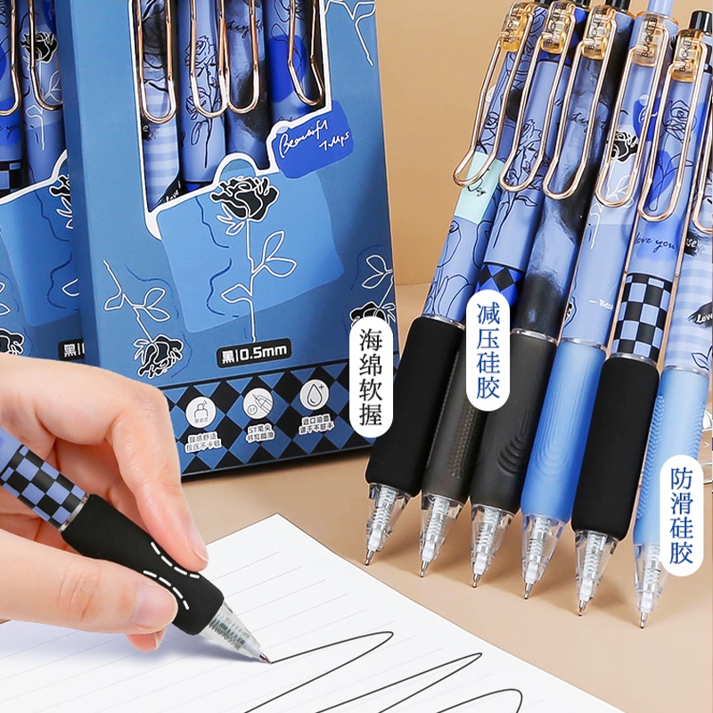 Bộ Bút Bi Ngòi 0.5mm Mực Đen Hình Hoa Hồng Lãng Mạn Sáng Tạo