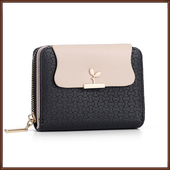 Ví Da pu Dáng Ngắn Gập Ba Có Khóa Kéo Nhiều Màu Đơn Giản Cho Nữ