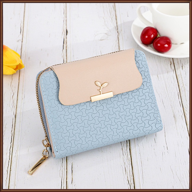 Ví Da pu Dáng Ngắn Gập Ba Có Khóa Kéo Nhiều Màu Đơn Giản Cho Nữ