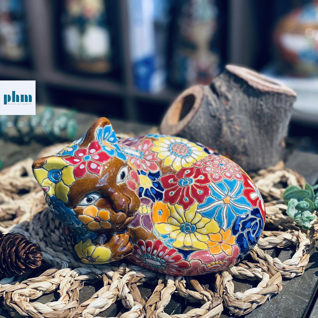 Mèo điêu khắc bách hoa phú quý