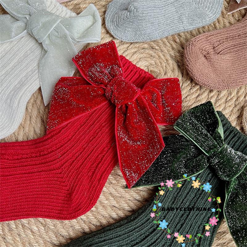 Đôi Vớ Cotton Mềm Ấm Áp Phối Nơ Dễ Thương Cho Bé Gái