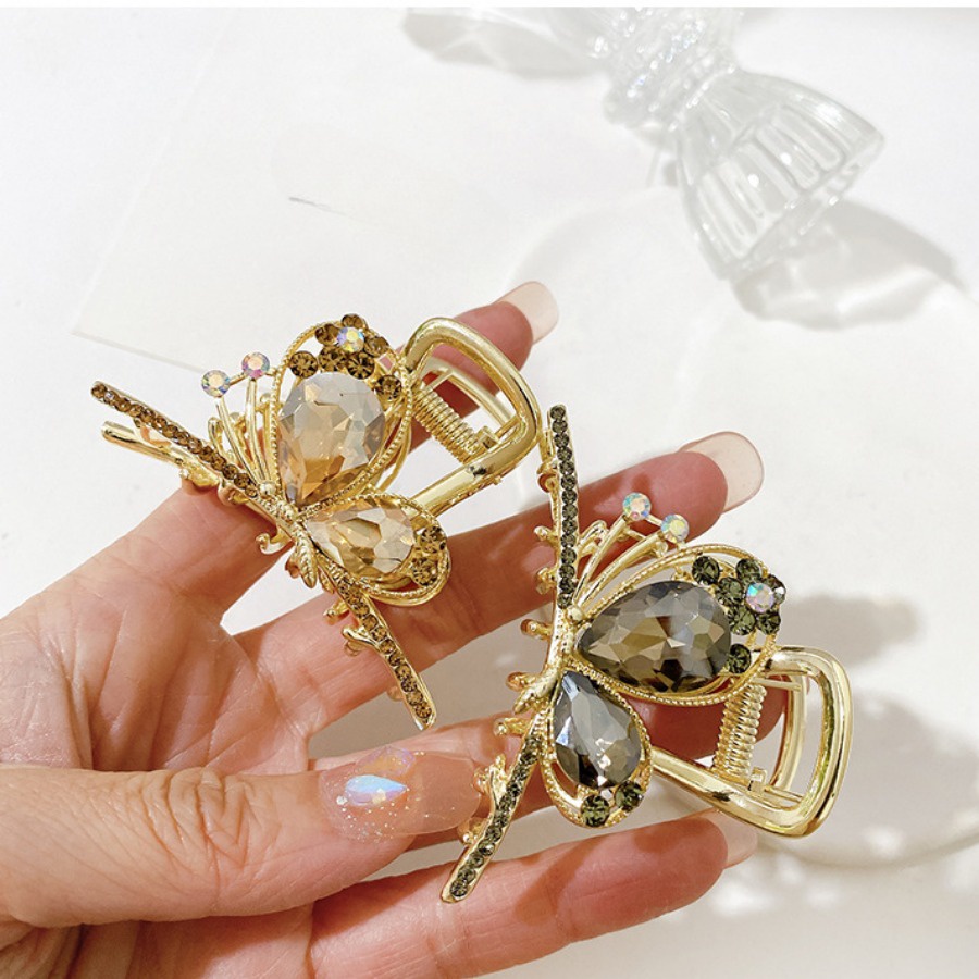 Kẹp Tóc Hình Bướm Đính Kim Cương Giả Bằng Hợp Kim Màu Vàng Phong Cách Hàn Quốc Cho Nữ