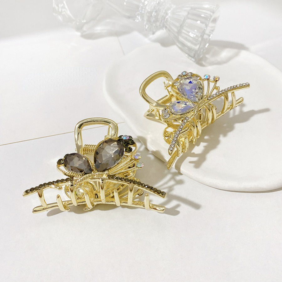 Kẹp Tóc Hình Bướm Đính Kim Cương Giả Bằng Hợp Kim Màu Vàng Phong Cách Hàn Quốc Cho Nữ