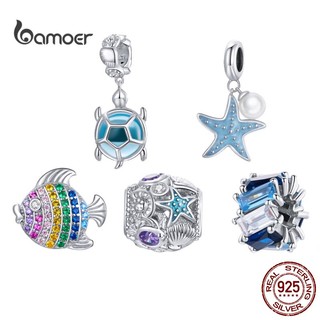 Hạt charm BAMOER SCC1803 bạc 925 mặt sinh vật biển khảm đá zircon thời trang cho nữ