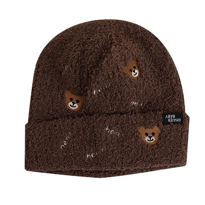 Mũ Len Beanie Thêu Hình Gấu Dễ Thương Cho Bé