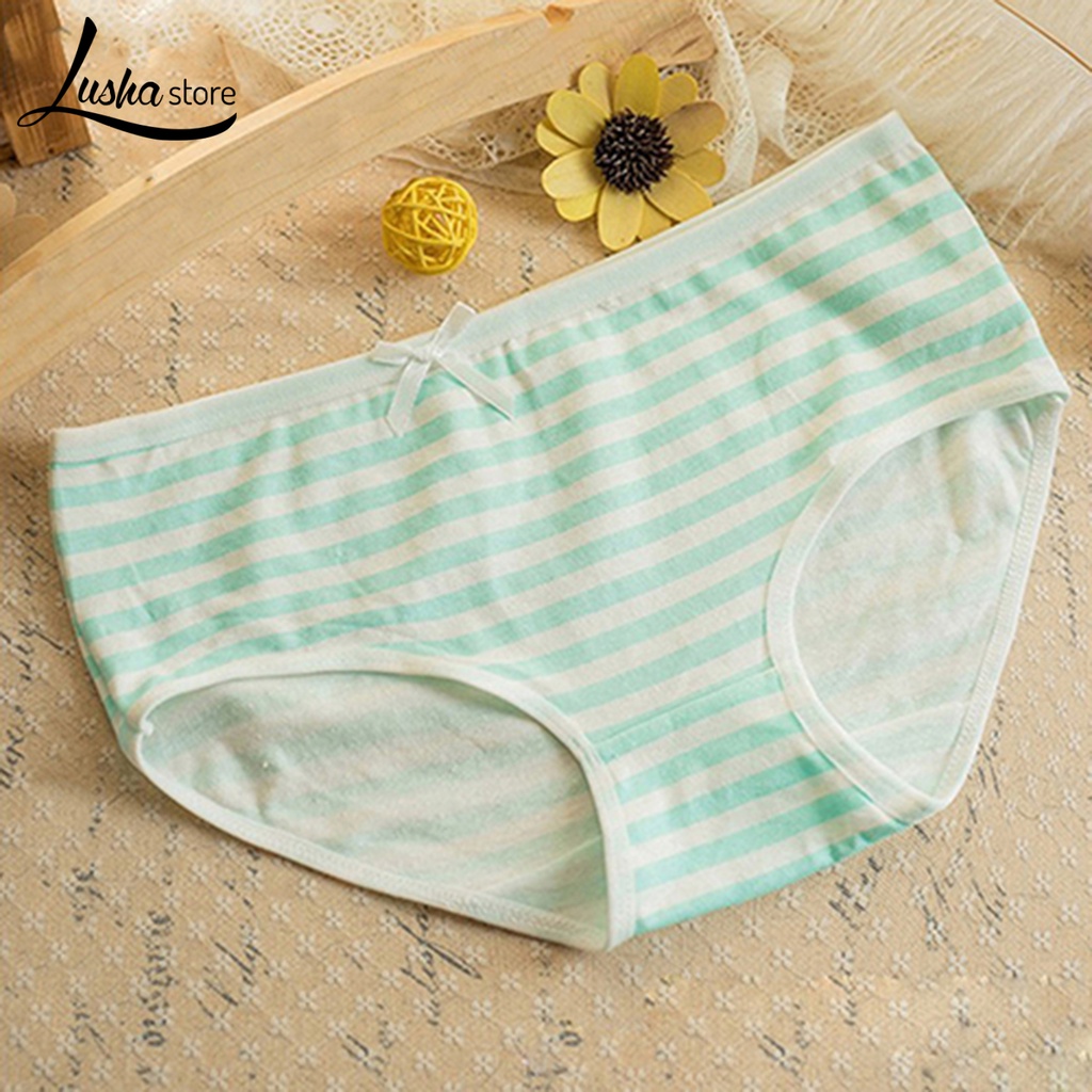 Lushastore Quần Lót cotton Mềm Mại Kẻ Sọc Ngang Đính Nơ Cho Nữ