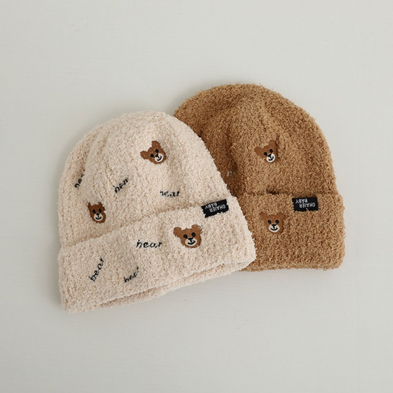 Mũ Len Beanie Thêu Hình Gấu Dễ Thương Cho Bé