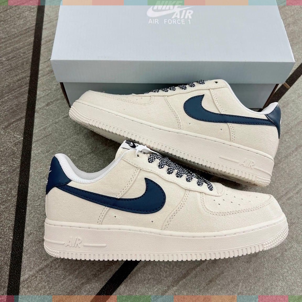 Giày Thể Thao Air Force 1 Canvas Navy Cao Cấp, Giày AF1 Vải Canvas Vệt Than Nam Nữ Hot Trend 2022 Fu