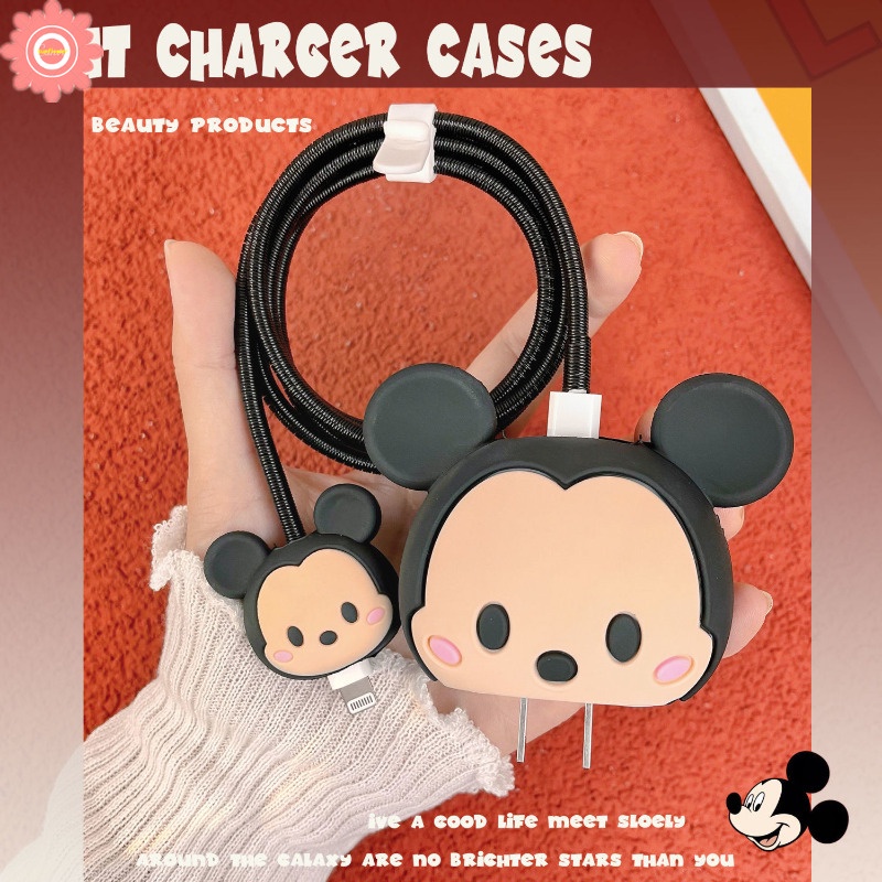 Bộ Phụ Kiện Bảo Vệ Dây Cáp Sạc 4 Trong 1 in Hoạt Hình disney mickey minnie Cho iphone / ipad 18w / 20w