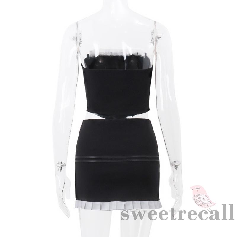 Set Áo Quây Ngực + Chân Váy Ngắn Màu Sắc Tương Phản Thời Trang Mùa Hè Cho Nữ