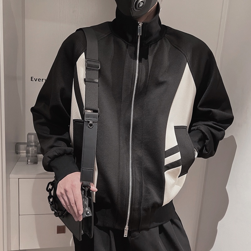 Áo Khoác Cổ Đứng Phối Màu Tương Phản Thời Trang Xuân Thu 2023 Cho Nam