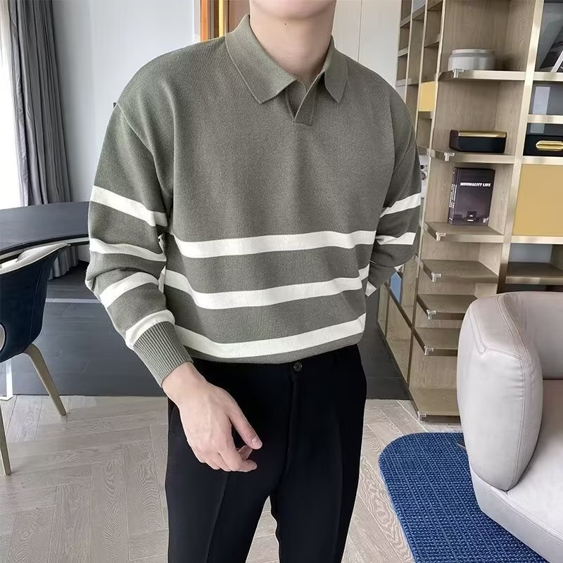 Áo sweater Dệt Kim Tay Dài Kẻ Sọc Màu Sắc Tương Phản Thời Trang Thu Đông Cho Nam