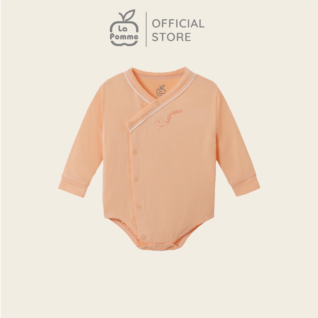 La Pomme - Body chip dài tay La Pomme vườn cổ tích - Ghi Cam Hồng NB 0M 3M