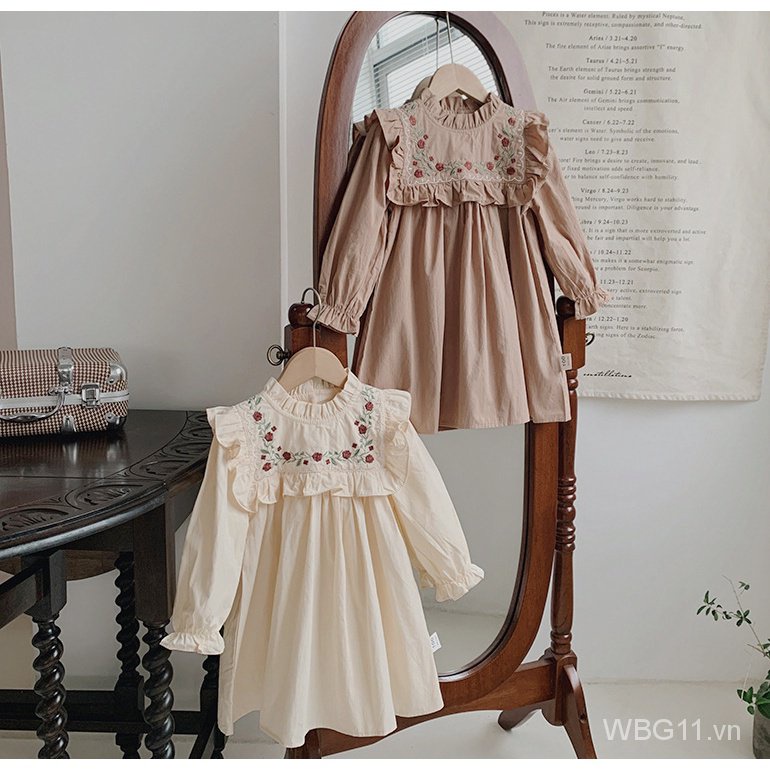Youoooo Đầm Công Chúa Tay Dài Cổ Đứng Thêu Hoa Kiểu Pháp Thời Trang Mùa Thu 2023 Cho Bé Gái