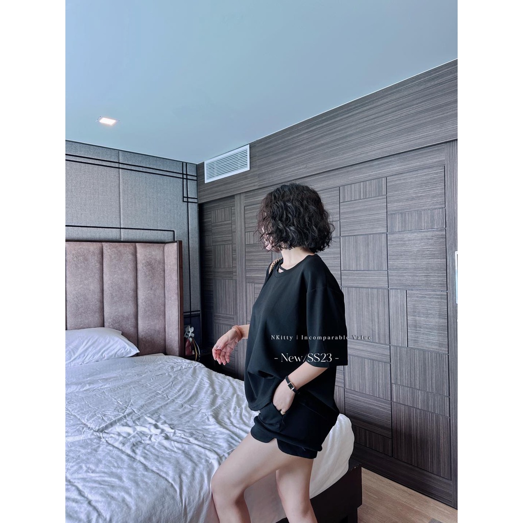 Set trơn quần short lai cuộn