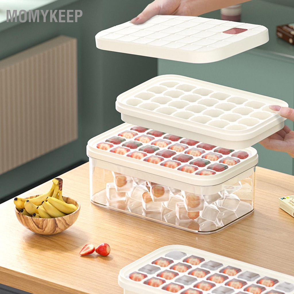MOMYKEEP Khay làm đá viên 56 Lưới 2 lớp Khuôn vuông công suất lớn có nắp và thùng để sử dụng tại nhà
