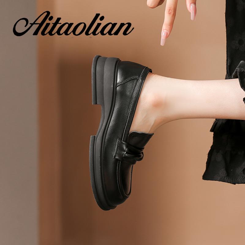 Giày Da Cao Gót 3.5cm Phong Cách retro Anh Quốc Cho Nữ