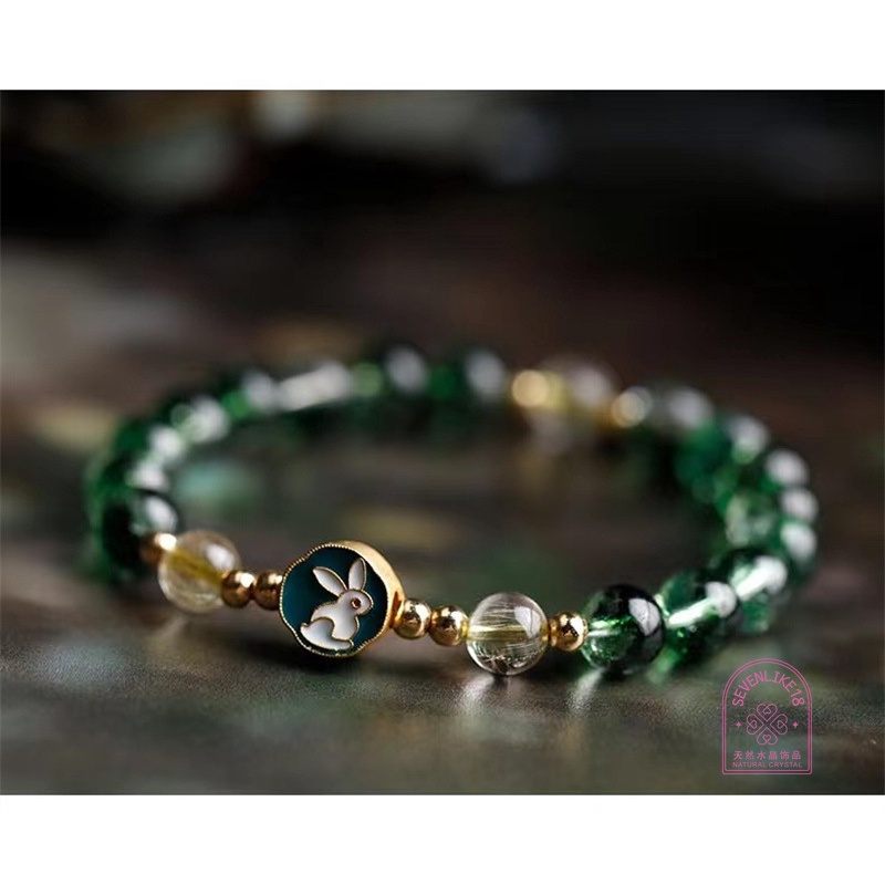 Vòng Tay May Mắn Màu Xanh Lá Cây Ma Pha Lê Hình Thỏ Cầu Tài Lộc May Mắn