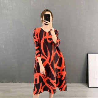Miyake Đầm Chữ a Dáng Rộng Xếp Ly Cao Cấp Thời Trang Xuân Hè 2023