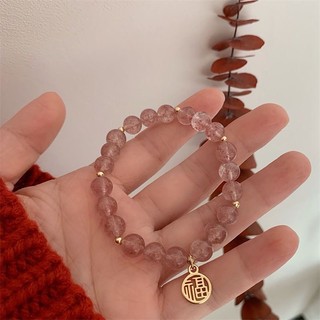 Mới vòng đeo tay may mắn đính pha lê hồng họa tiết hoa đào xinh xắn