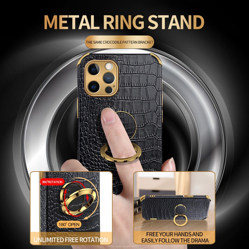 Ốp Điện Thoại Da Cá Sấu 6d Có Đế Đỡ Vòng Khuyên Cho iphone 12 pro max 11 12mini x xs xr