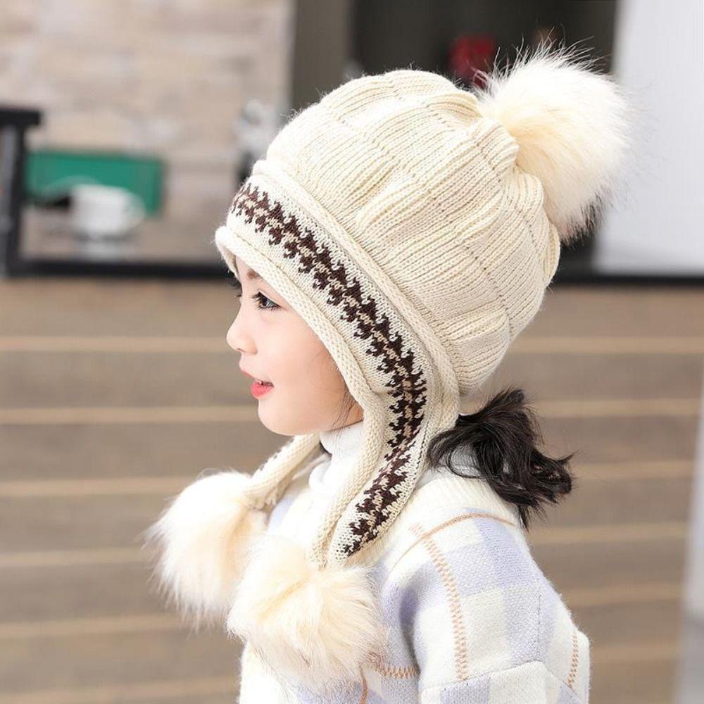 Kent1 Mũ beanie Dệt Kim Dày Dặn Gắn Quả Bông Dễ Thương Giữ Ấm Tai Thời Trang Thu Đông Cho Bé