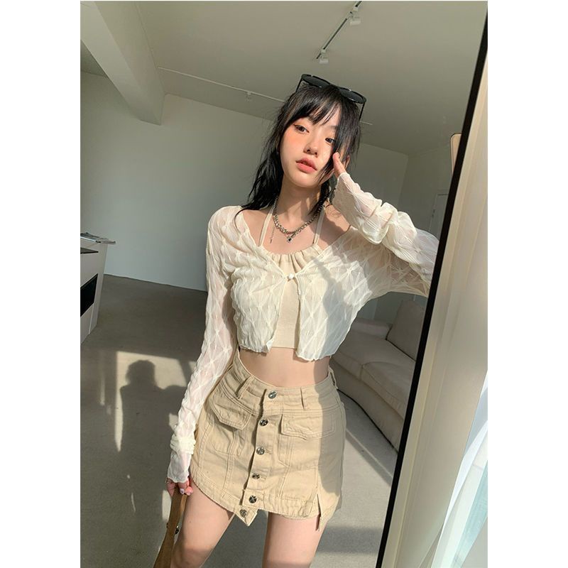 Áo Khoác cardigan Ngắn Dáng Ôm Tay Dài Chống Nắng Thời Trang Mùa Hè Hàng Mới 2023 Dành Cho Bạn Nữ