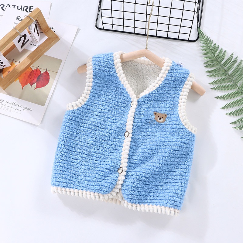 Momose Áo Khoác Ghi Lê Lót Nhung Lông Cừu Giữ Ấm Thời Trang Thu Đông Dành Cho Trẻ Em