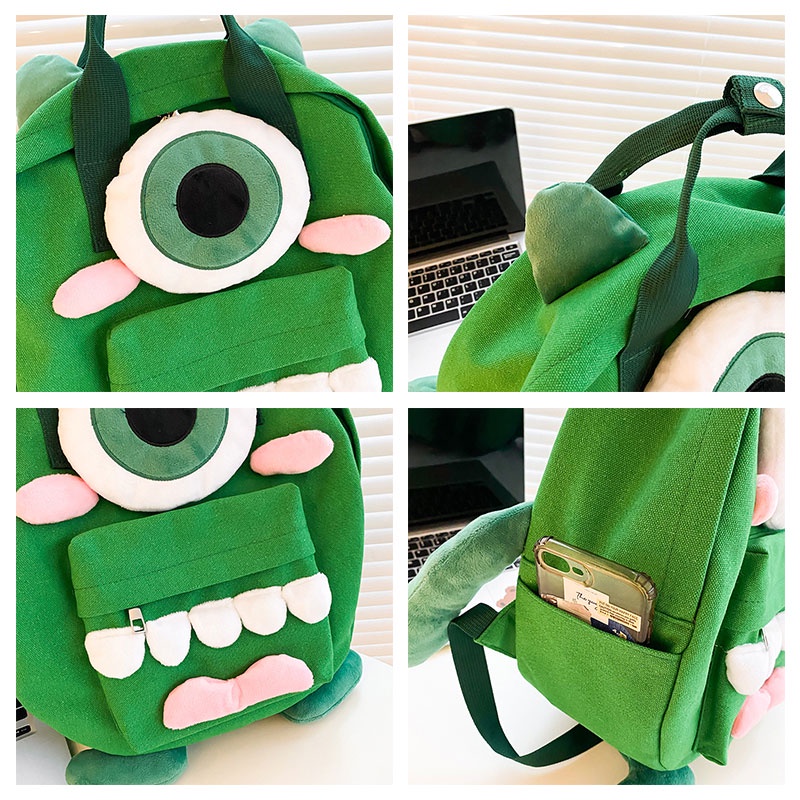 Mr.puffer Ba Lô canvas Đi Học Họa Tiết Quái Vật Hoạt Hình Nhật Bản Dễ Thương Cho Nam Và Nữ