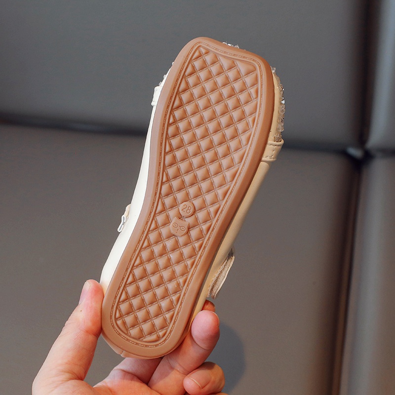 Giày Búp Bê Da Đế Mềm Đính Đá Lấp Lánh Cho Bé Gái 2-12 Tuổi