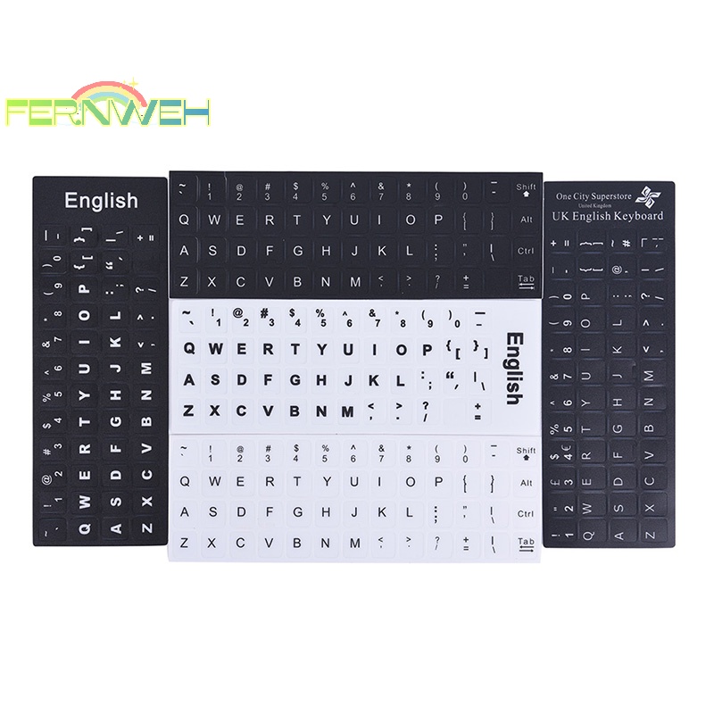 Miếng Dán Thay Thế Bàn Phím Máy Tính pc laptop In Chữ Tiếng Anh Màu Trắng Đen