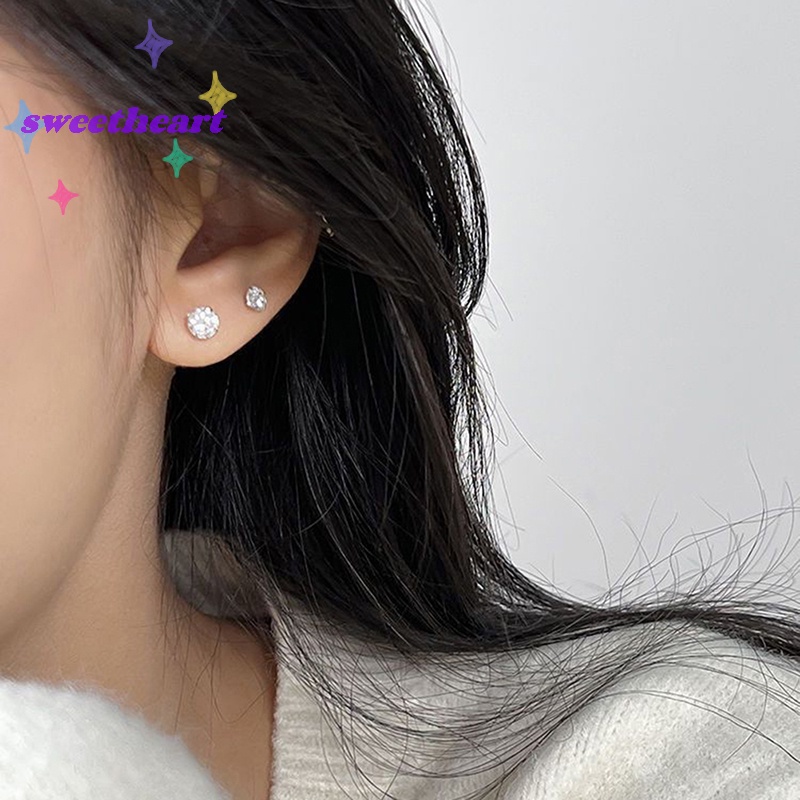 1 Đôi Khuyên Tai 3 / 4 / 5mm Bằng Thép Không Gỉ Đính Đá zircon Dành Cho Nữ