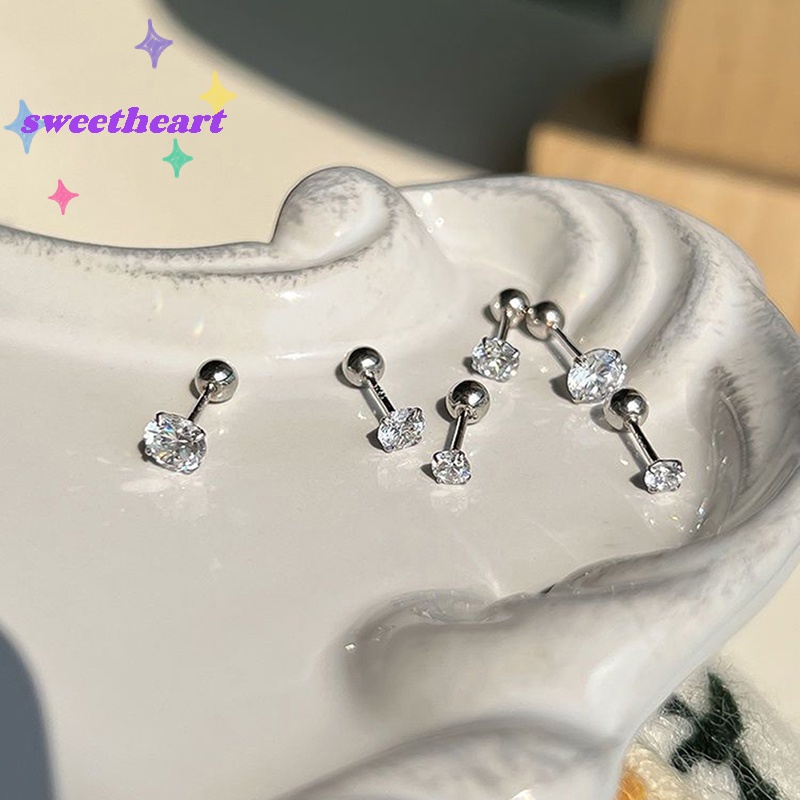 1 Đôi Khuyên Tai 3 / 4 / 5mm Bằng Thép Không Gỉ Đính Đá zircon Dành Cho Nữ
