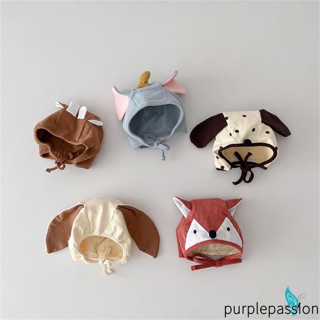 Purplepassion- Mũ bonnet Phối Ren Hình Động Vật Hoạt Hình Thu Đông Cho Bé Trai Bé Gái Mới Biết Đi
