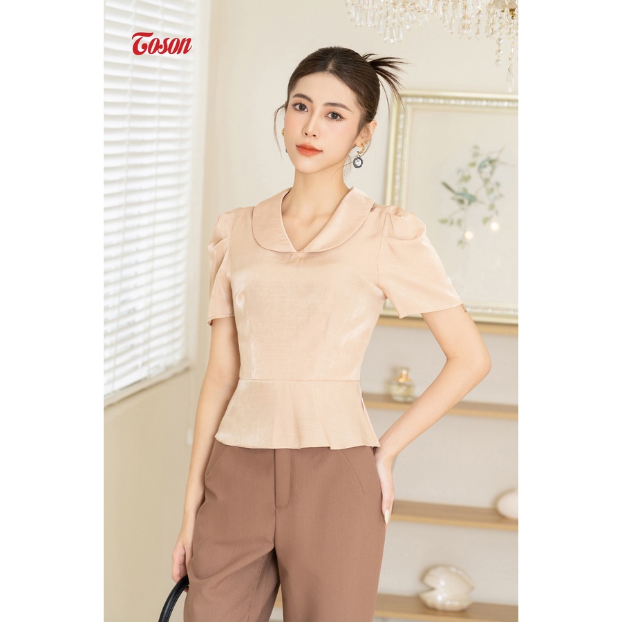 Áo sơ mi lụa be da, cổ sen dáng peplump SXTN 16118E33 Toson