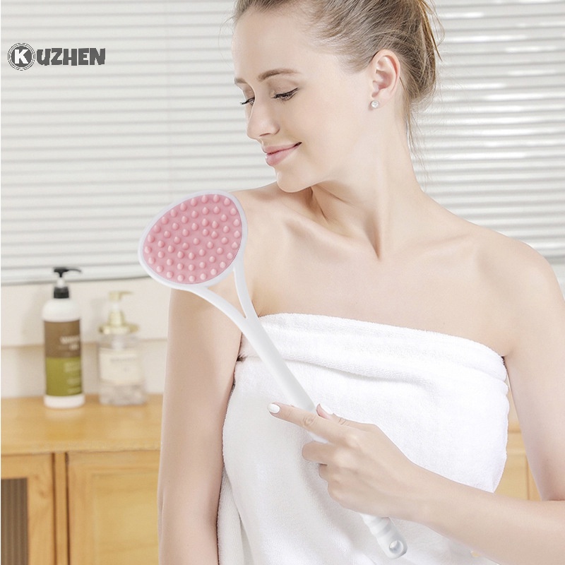 Kuzhen Bàn Chải Tắm Chà Lưng Cán Dài Bằng Silicon
