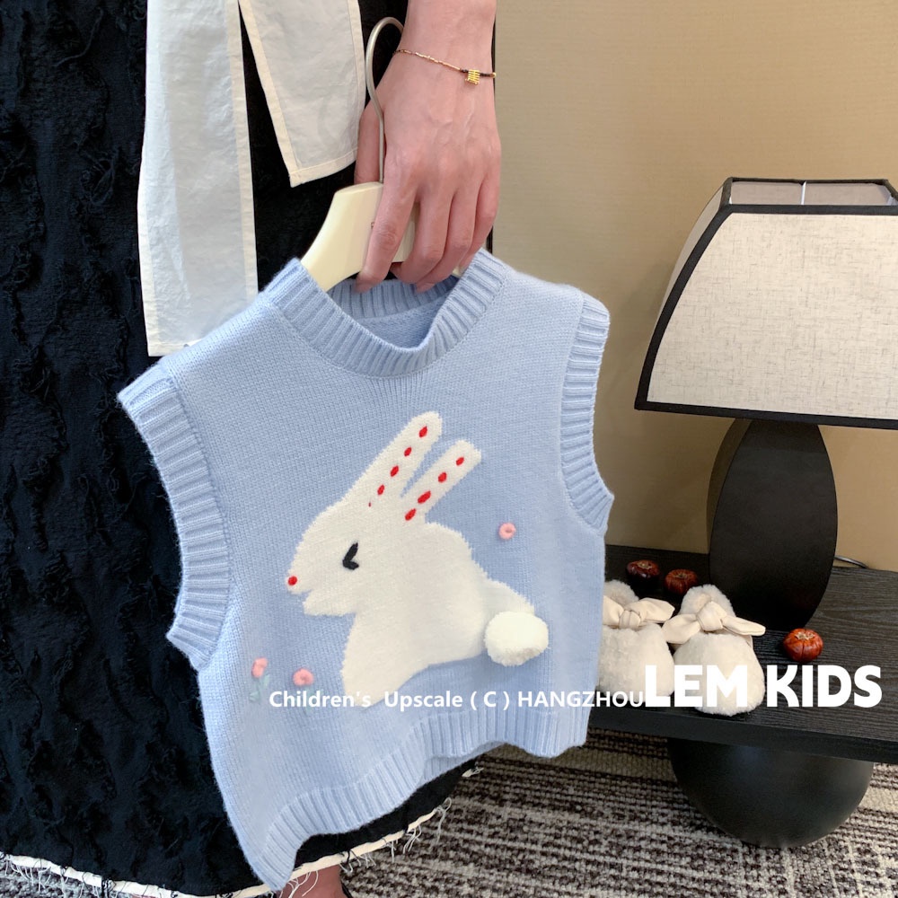 Áo Dệt Kim Không Tay Màu Trơn In Hình Thỏ Dễ Thương Cho Bé 1-5 Tuổi