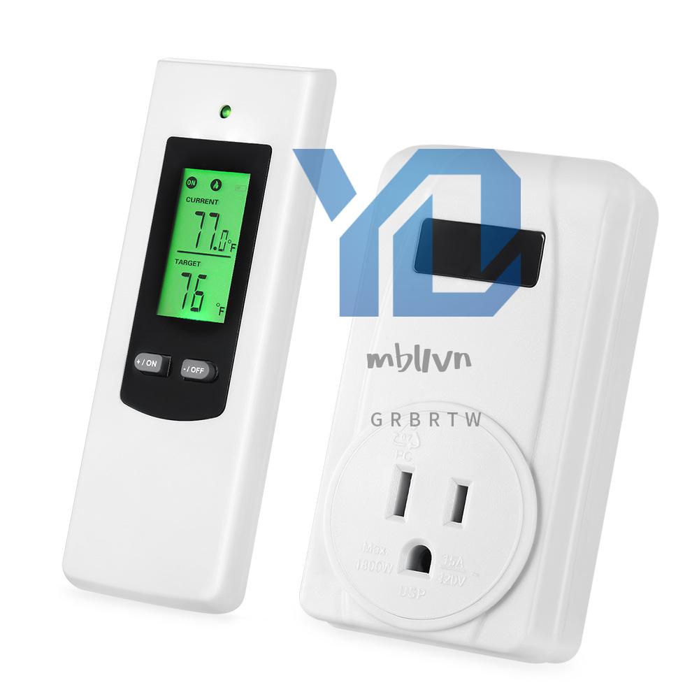 Bộ Điều Khiển Nhiệt Độ Không Dây Và Ổ Cắm °C °F Màn Hình lcd Màu Xanh Lá Cây Có Công Tắc Điều Chỉnh Được Màn Hình lcd Nhiệt Độ Cao Với Chuông Báo Nhiệt Độ Thấp